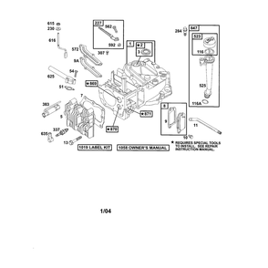 Cylinder/Head-Cylinder Diagram and Parts List for 12E800TO12E899  Briggs and Stratton Engine